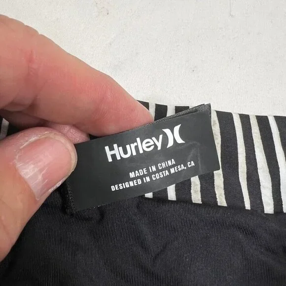 Hurley Striped Bikini Swim Bottom Size L Black White Reversible - Picture 7 of 12